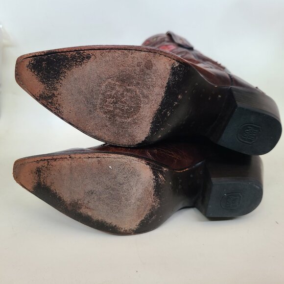 Vtg Dan Post Brown Pointed Toe Boots 6.5 Embroidered Flowers Bluebirds Hearts - Picture 10 of 15